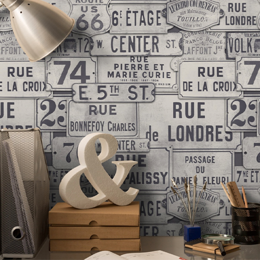 STREET SIGNS Neutral Premium Wallpaper
