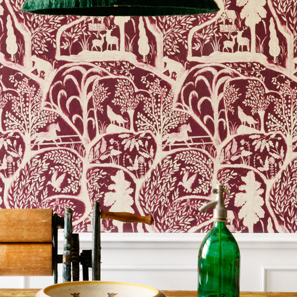 THE ENCHANTED WOODLAND Overcast Red Wallpaper