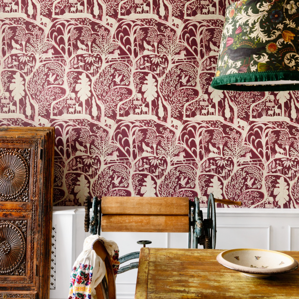 THE ENCHANTED WOODLAND Overcast Red Wallpaper