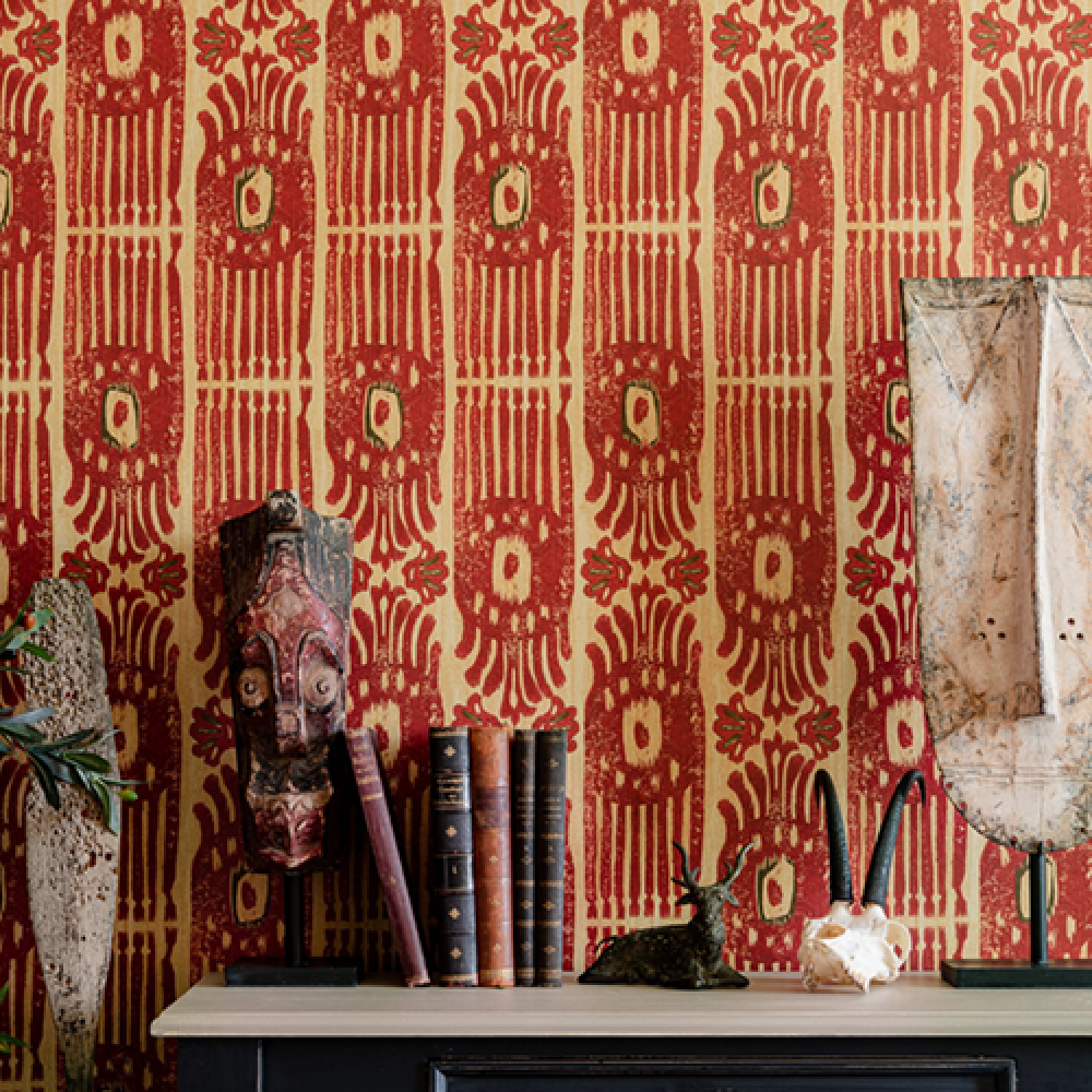 TRIBAL IKAT Lava Red Wallpaper