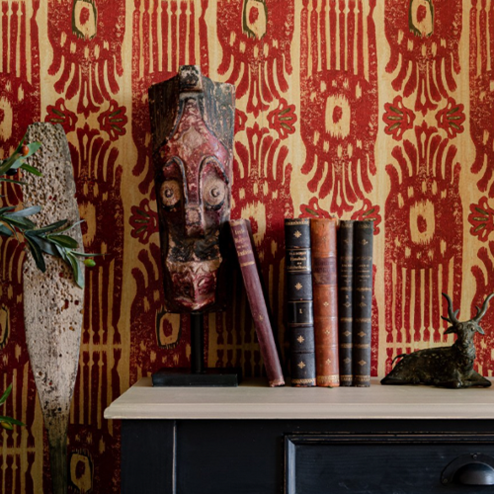 TRIBAL IKAT Lava Red Wallpaper